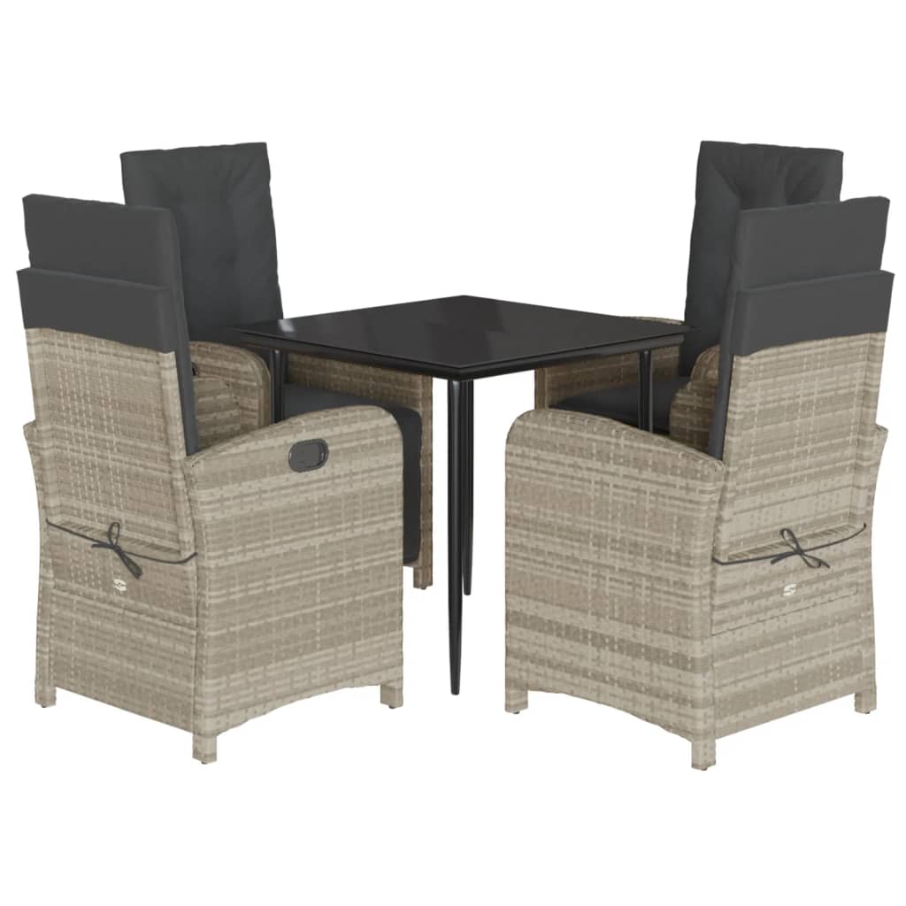 Ensemble à manger de jardin et coussins 5 pcs gris clair rotin
