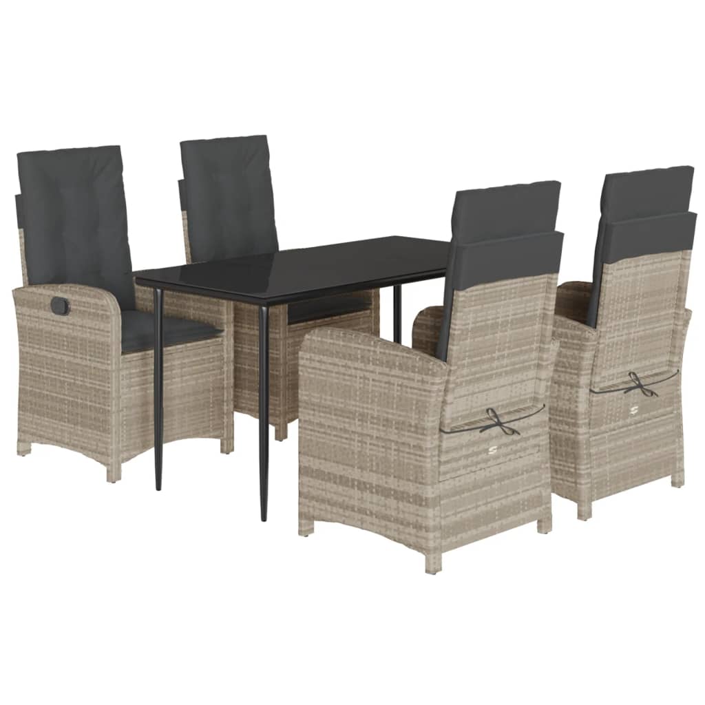 Ensemble à manger de jardin et coussins 5 pcs gris clair rotin