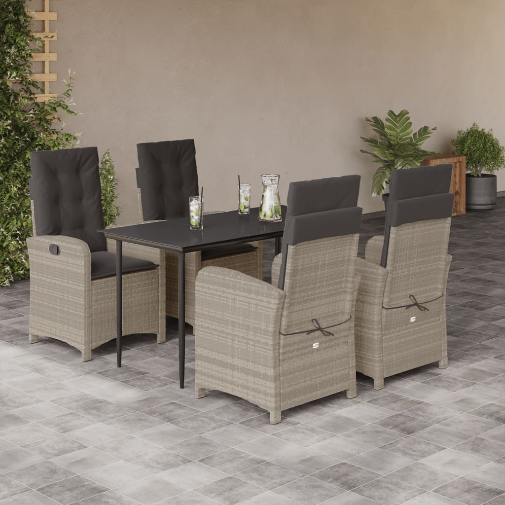 Ensemble à manger de jardin et coussins 5 pcs gris clair rotin