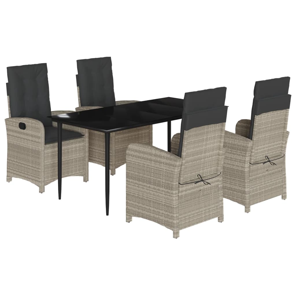 Ensemble à manger de jardin et coussins 5 pcs gris clair rotin