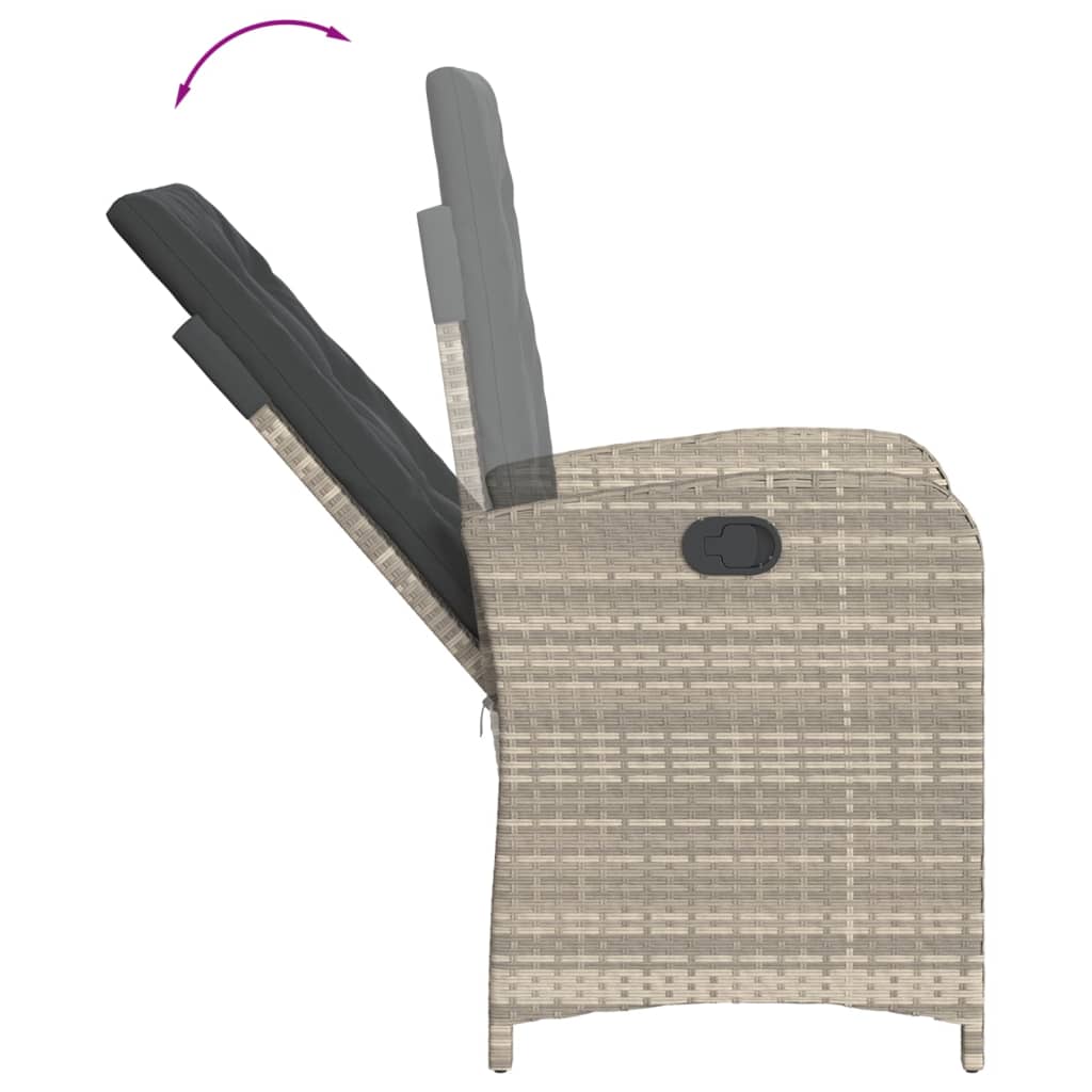 Ensemble à manger de jardin 3pcs coussins gris clair poly rotin