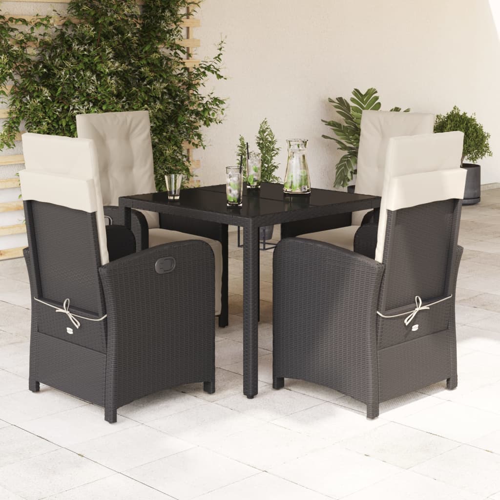 Ensemble à manger de jardin coussins 5pcs Noir Résine tressée