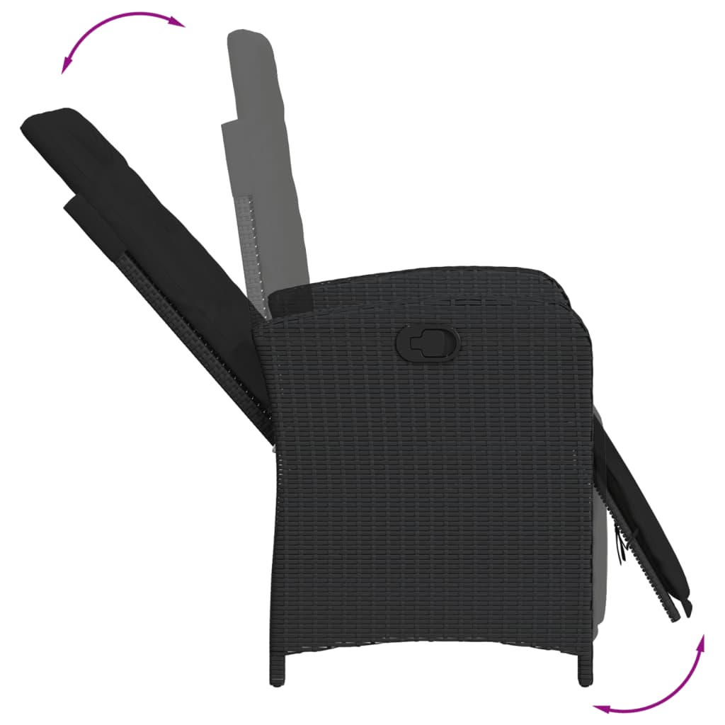Ensemble de bistro 3 pcs avec coussins noir résine tressée
