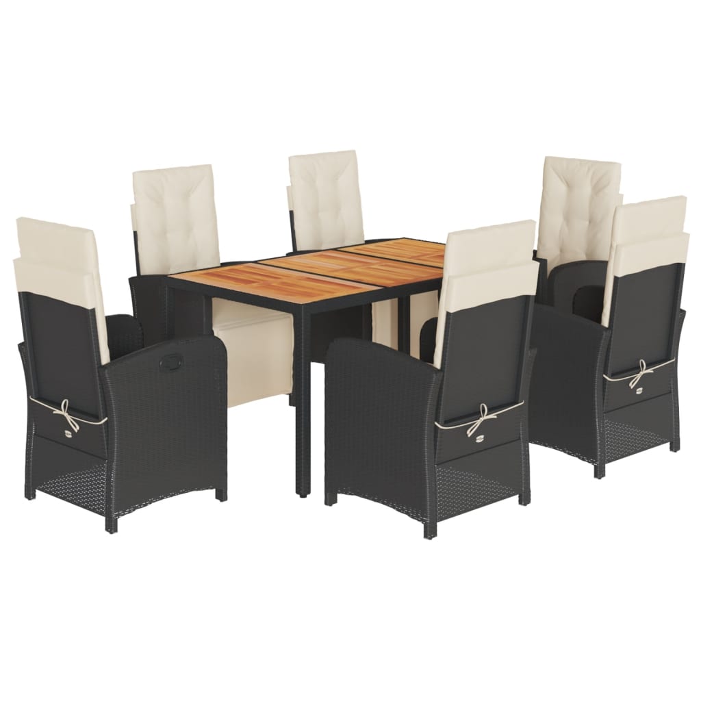 Ensemble à manger de jardin coussins 7pcs Noir Résine tressée