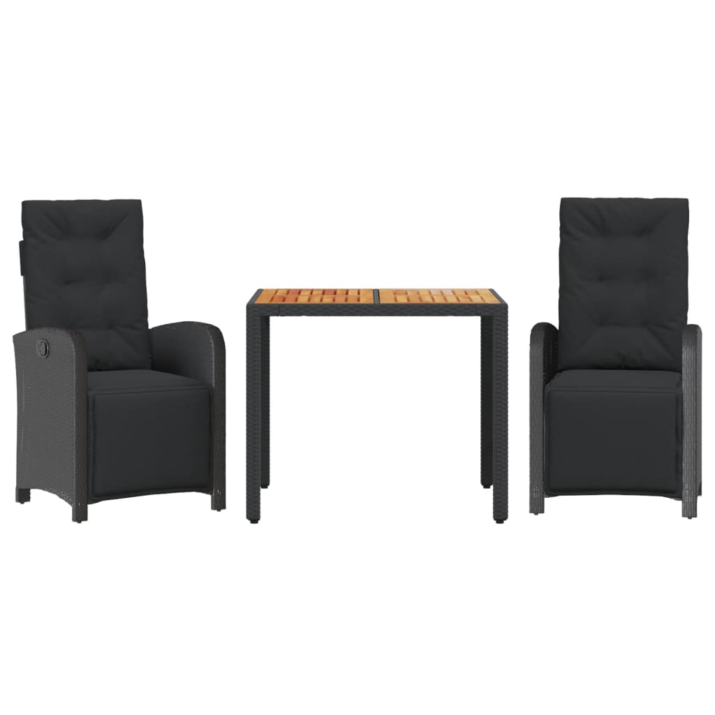 Ensemble de bistro 3 pcs avec coussins noir résine tressée