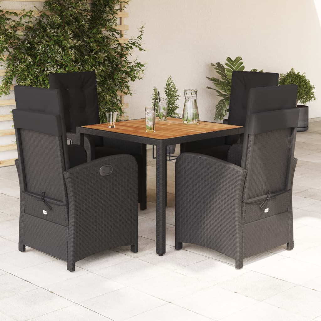 Ensemble à manger de jardin coussins 5pcs Noir Résine tressée