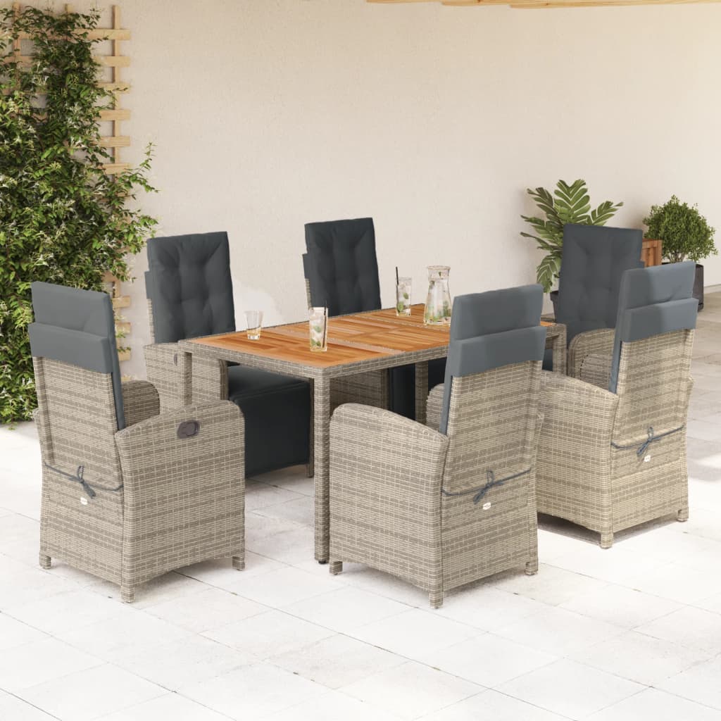Ensemble à manger de jardin et coussins 7 pcs gris rotin Salons de jardin vidaXL