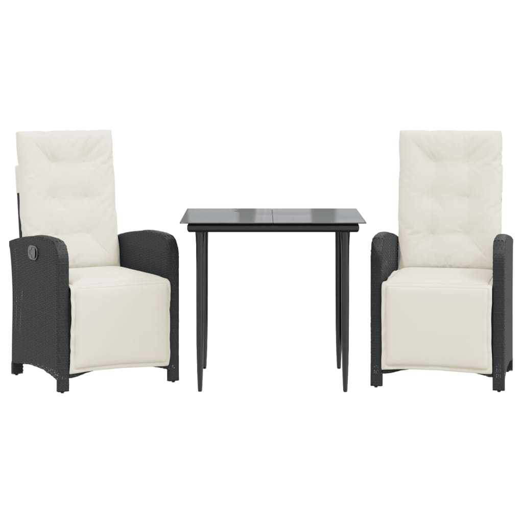 Ensemble de bistro 3 pcs avec coussins noir résine tressée