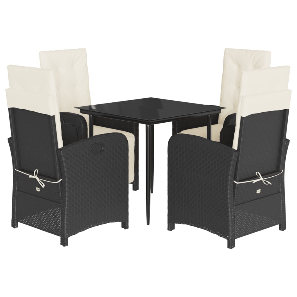 Ensemble à manger de jardin coussins 5pcs Noir Résine tressée