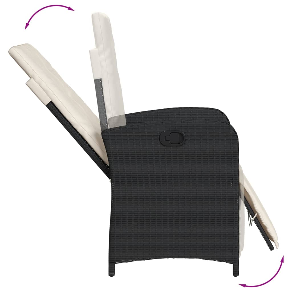 Ensemble de bistro 3 pcs avec coussins noir résine tressée