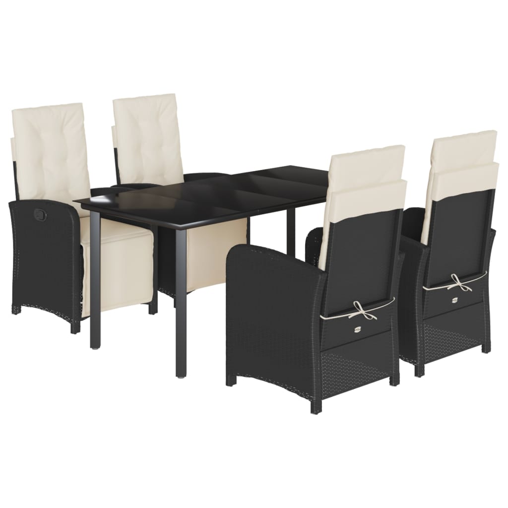 Ensemble à manger de jardin coussins 5pcs Noir Résine tressée
