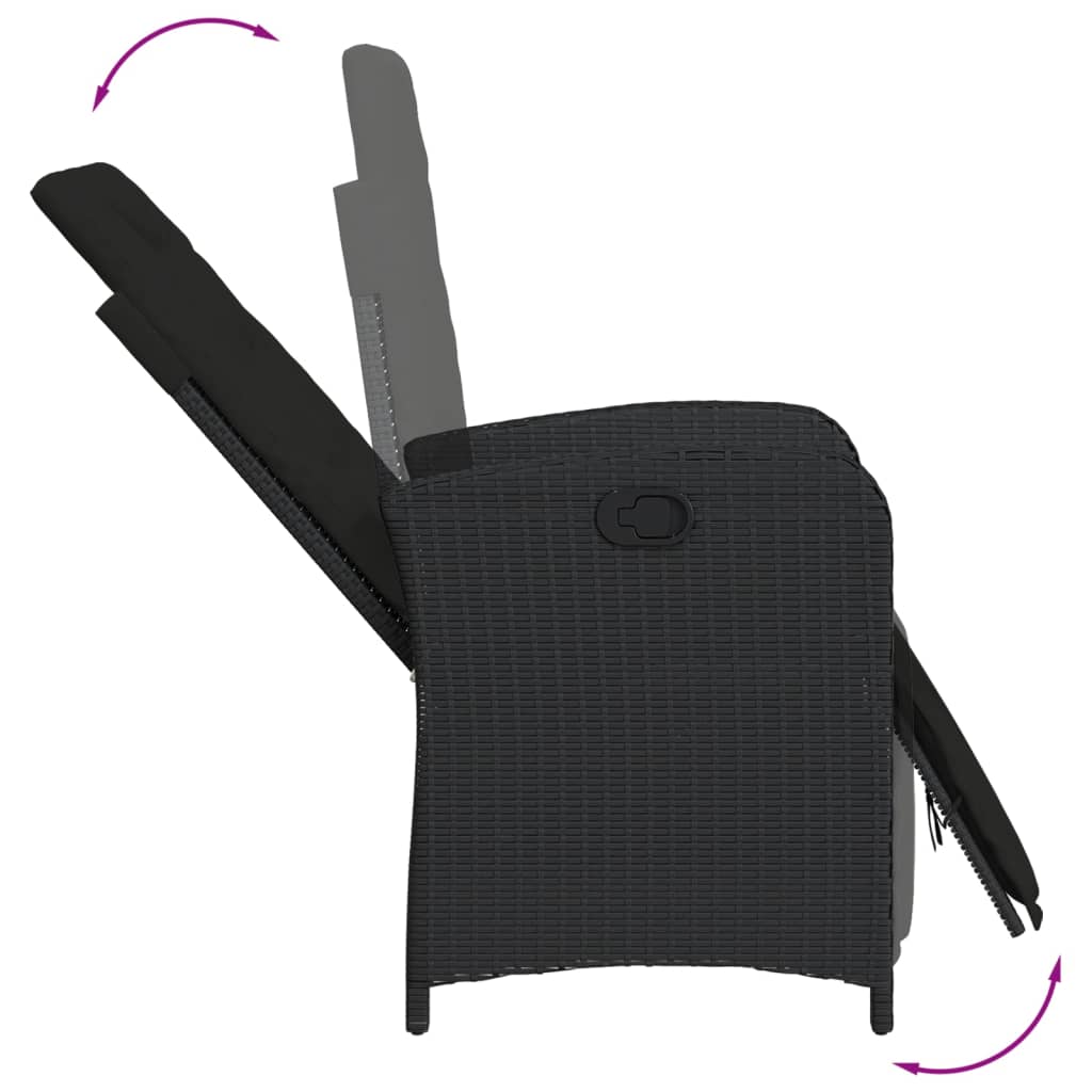 Ensemble de bistro 3 pcs avec coussins noir résine tressée