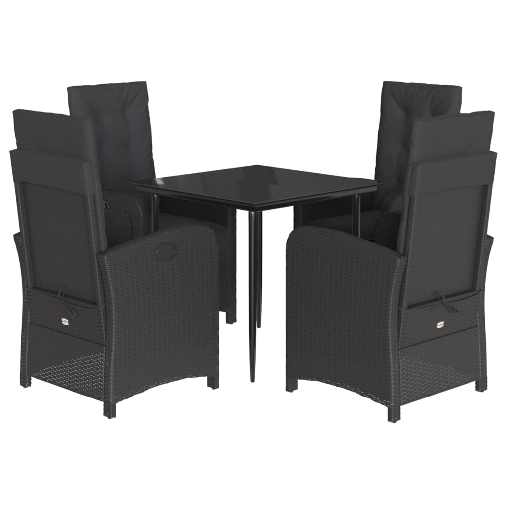 Ensemble à manger de jardin coussins 5pcs Noir Résine tressée