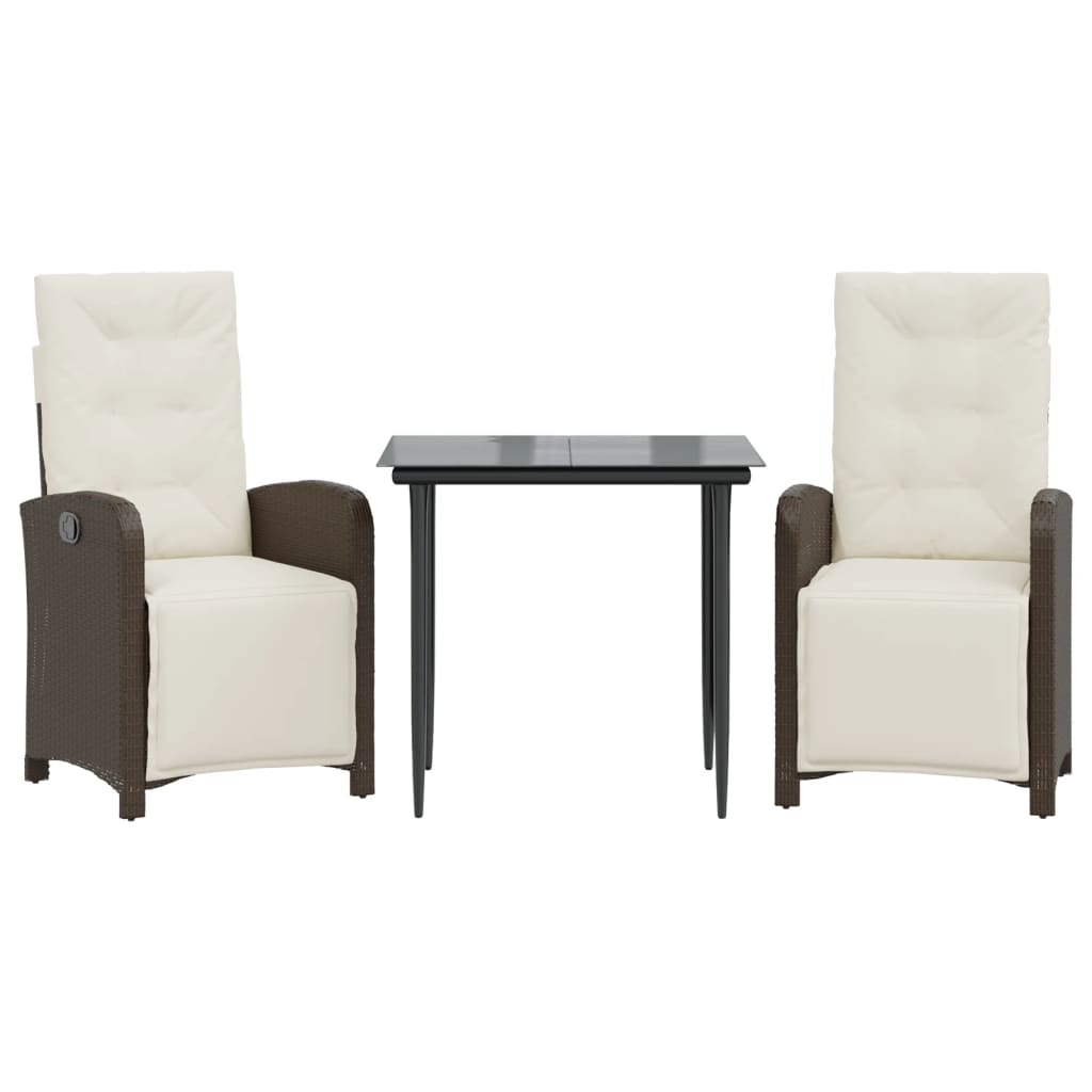 Ensemble de bistro 3 pcs avec coussins marron résine tressée