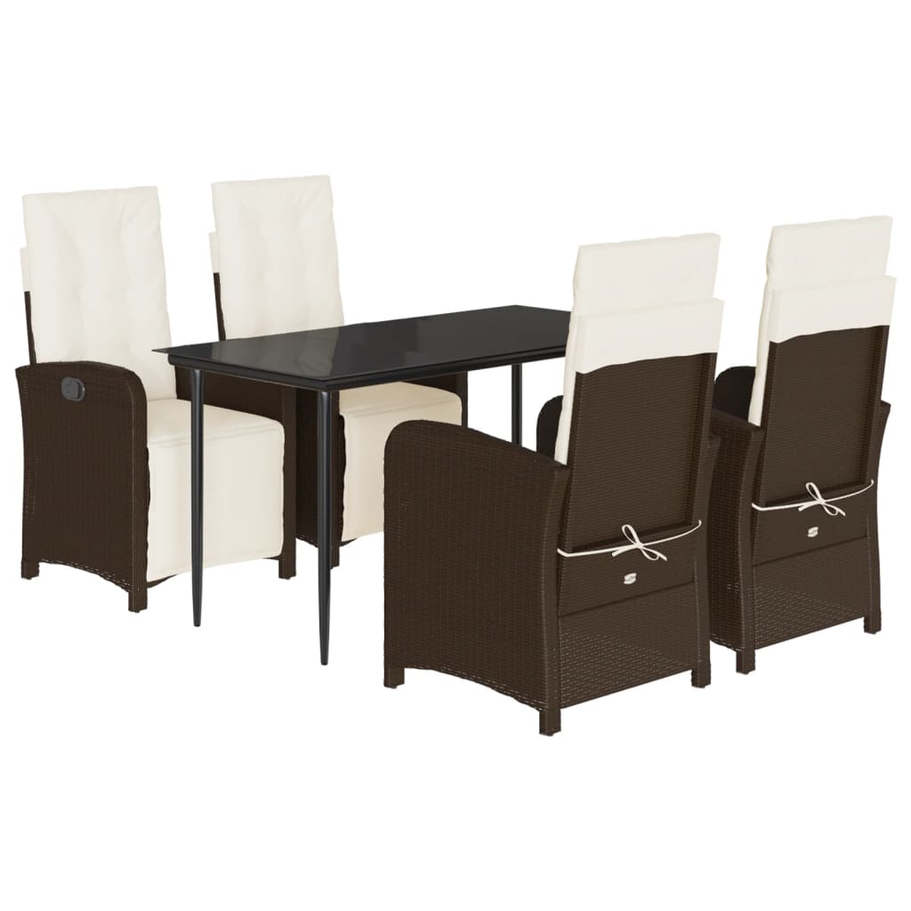 Ensemble à manger de jardin 5 pcs et coussins marron poly rotin