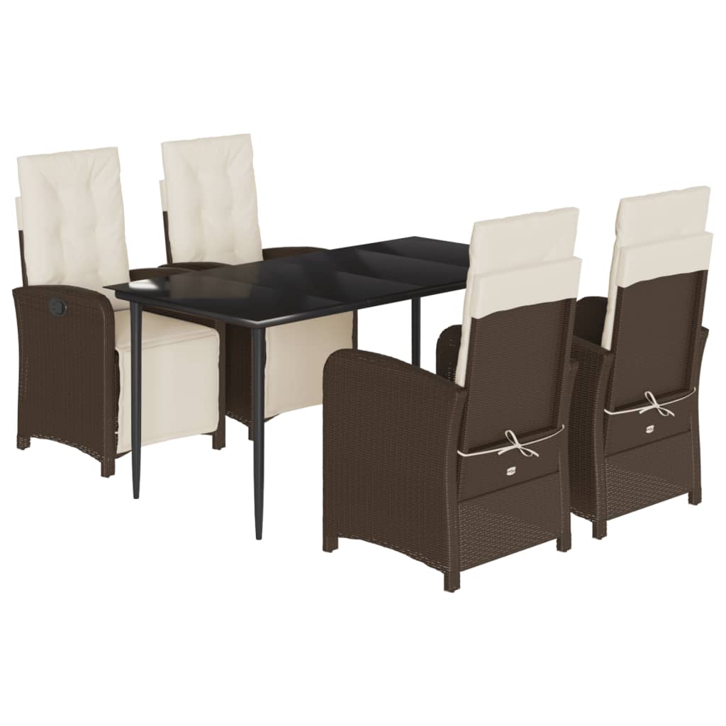 Ensemble à manger de jardin 5 pcs et coussins marron poly rotin
