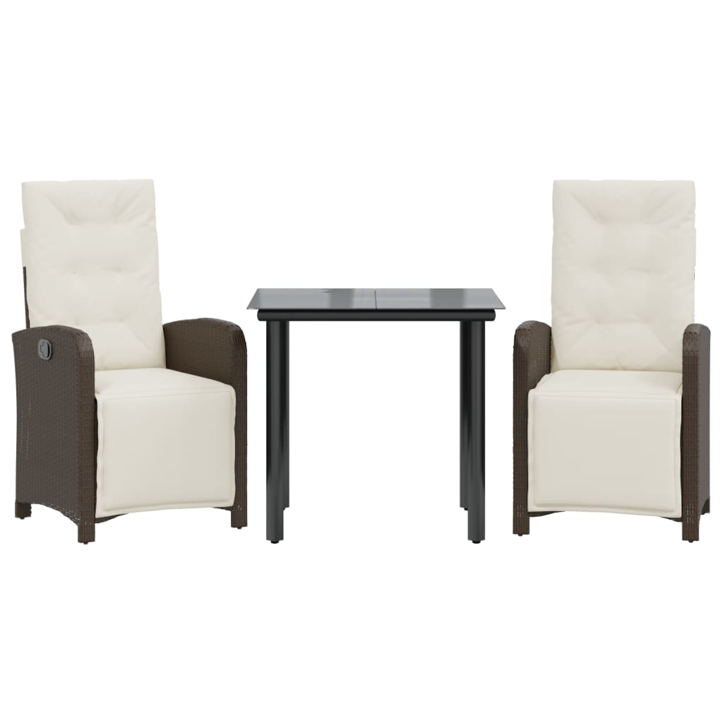 Ensemble de bistro 3 pcs avec coussins marron résine tressée
