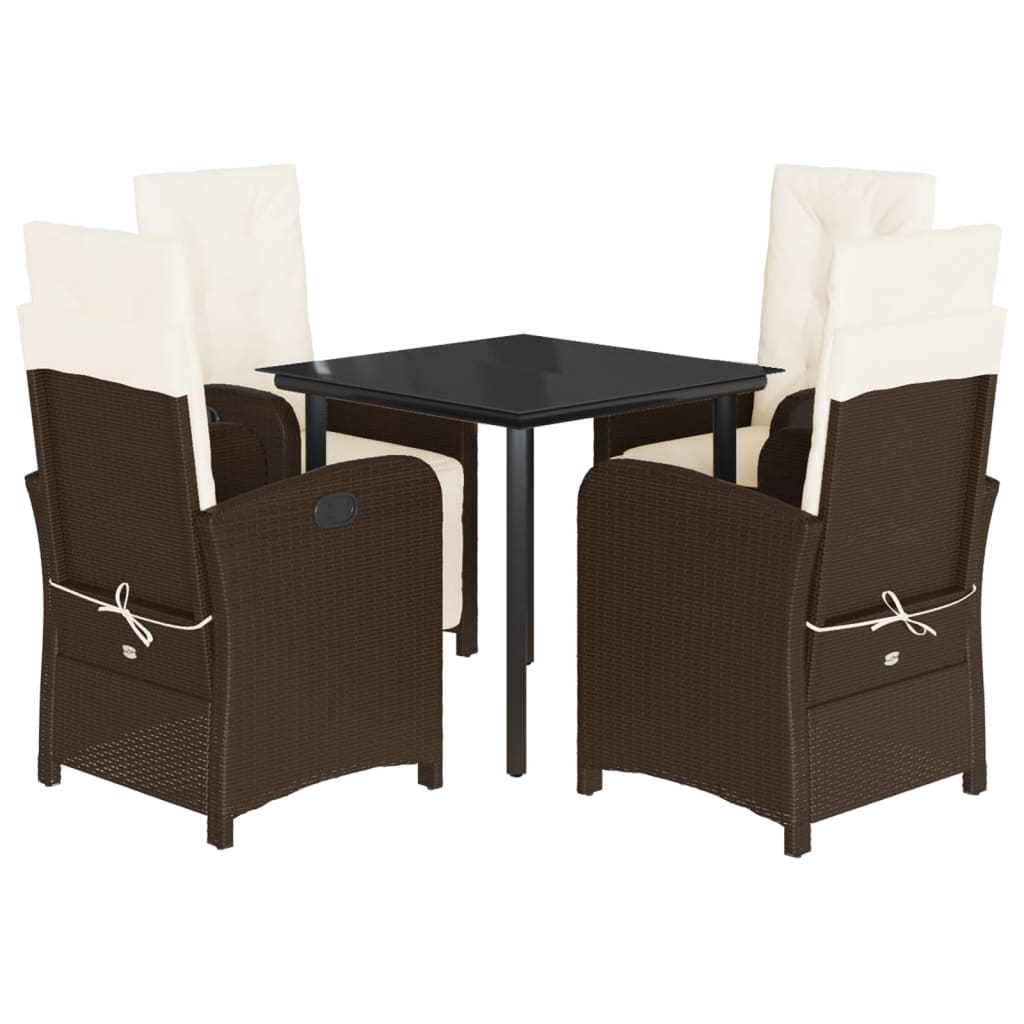 Ensemble à manger de jardin 5 pcs et coussins marron poly rotin