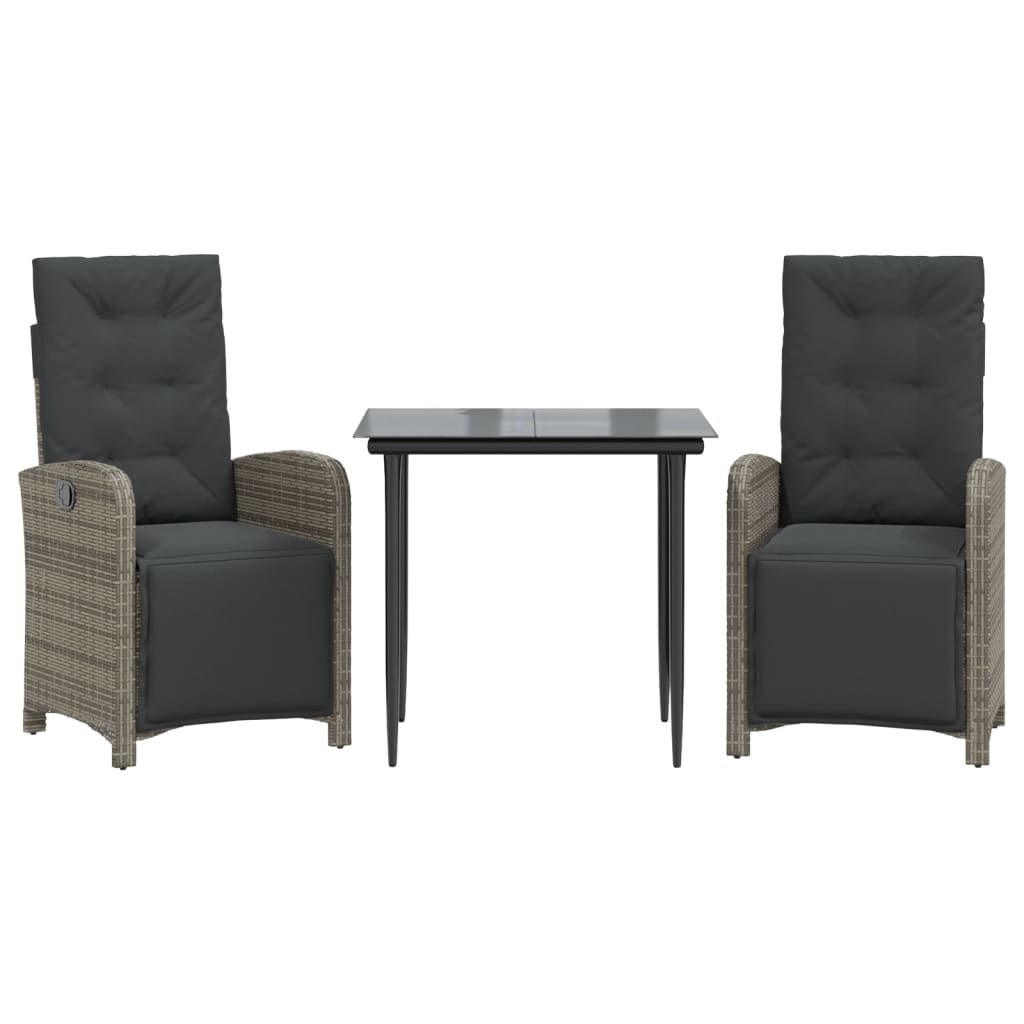 Ensemble de bistro 3 pcs avec coussins gris résine tressée