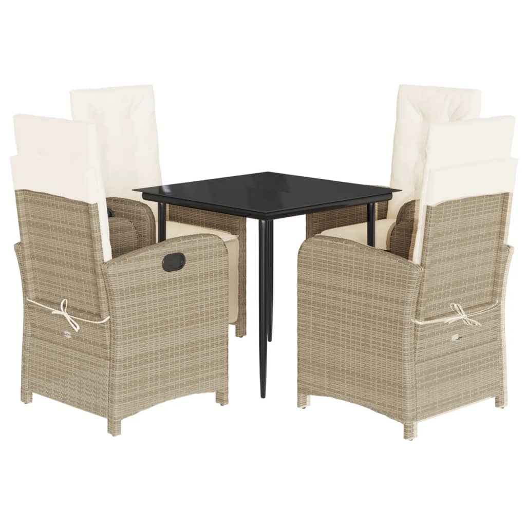 Ensemble à manger de jardin avec coussins 5pcs Beige poly rotin
