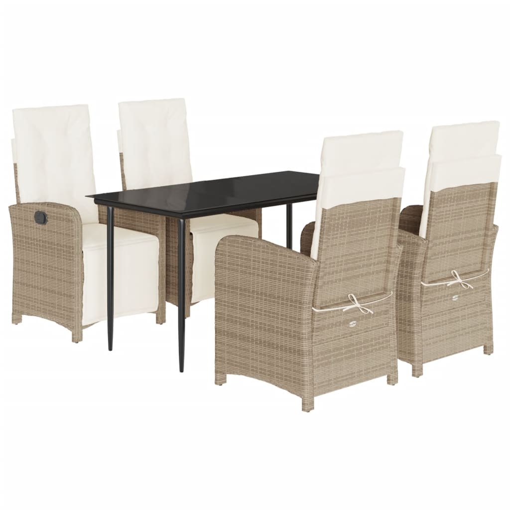 Ensemble à manger de jardin avec coussins 5pcs Beige poly rotin