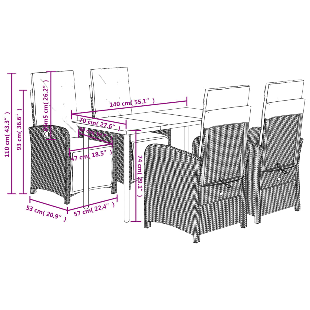 Ensemble à manger de jardin avec coussins 5pcs Beige poly rotin