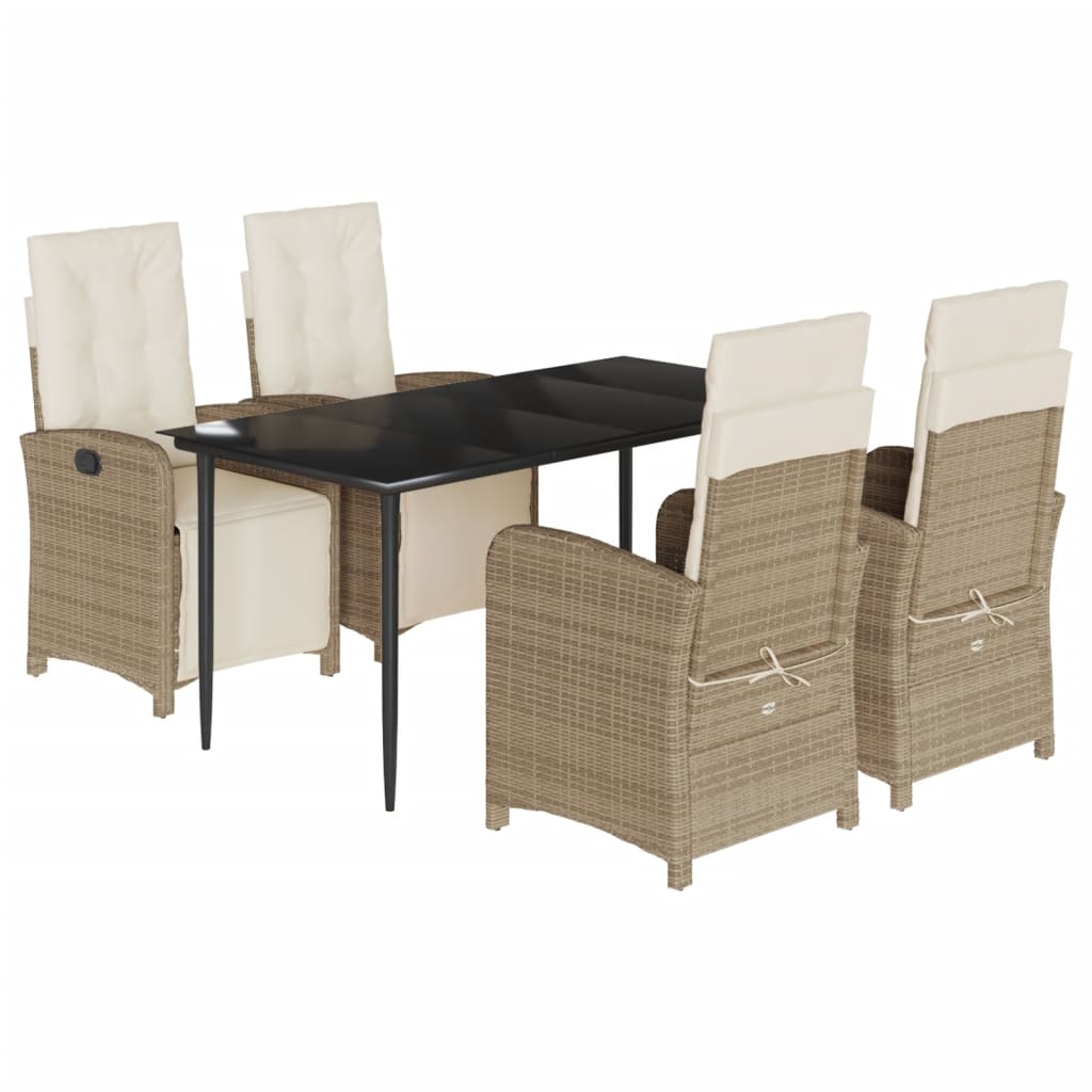 Ensemble à manger de jardin avec coussins 5pcs Beige poly rotin