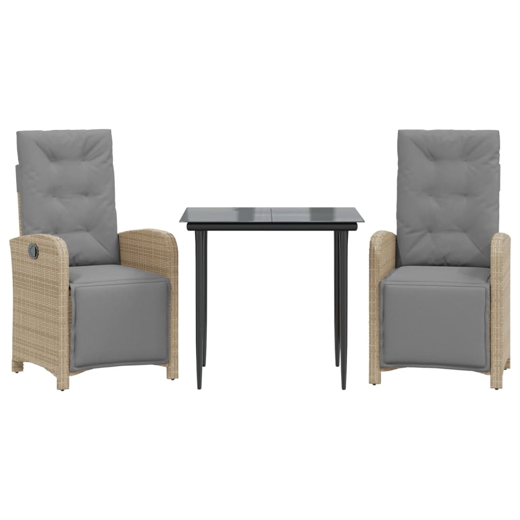 Ensemble de bistro 3 pcs avec coussins beige résine tressée