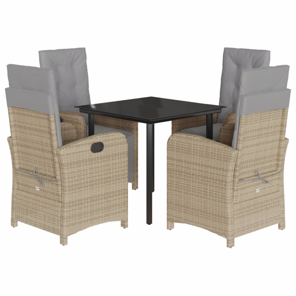 Ensemble à manger de jardin avec coussins 5pcs Beige poly rotin