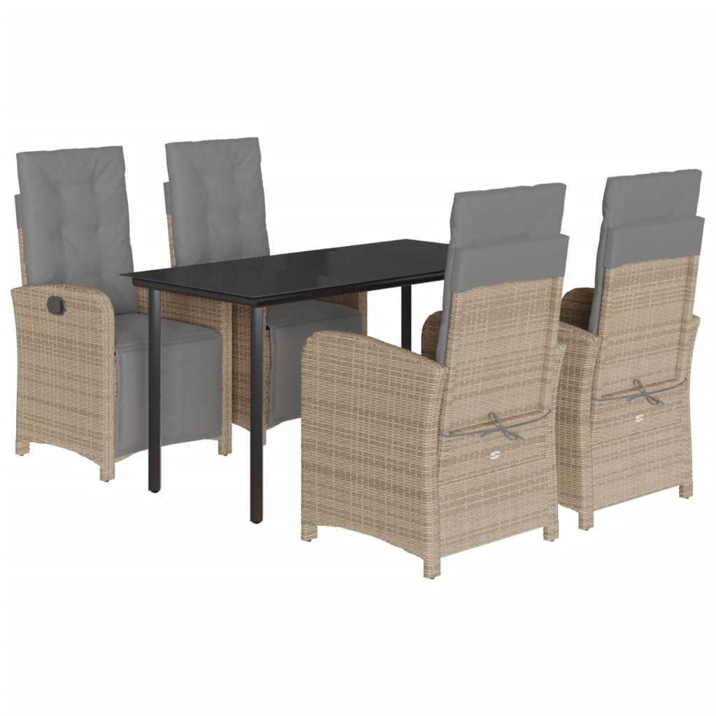 Ensemble à manger de jardin avec coussins 5pcs Beige poly rotin