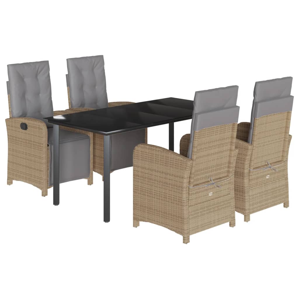 Ensemble à manger de jardin avec coussins 5pcs Beige poly rotin