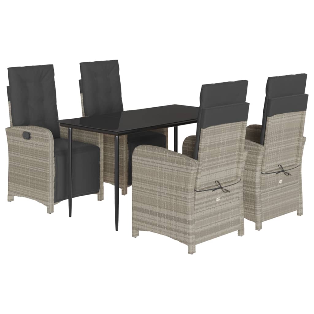 Ensemble à manger de jardin et coussins 5 pcs gris clair rotin