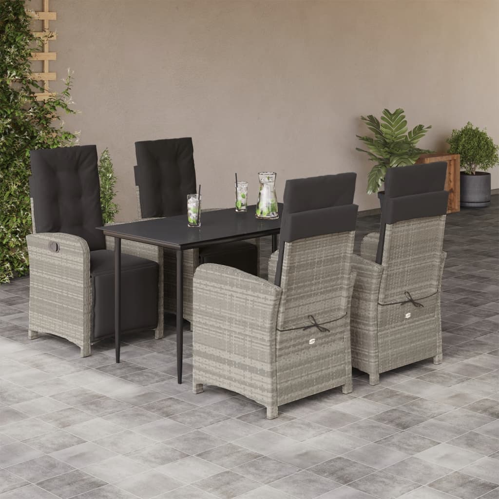 Ensemble à manger de jardin et coussins 5 pcs gris clair rotin