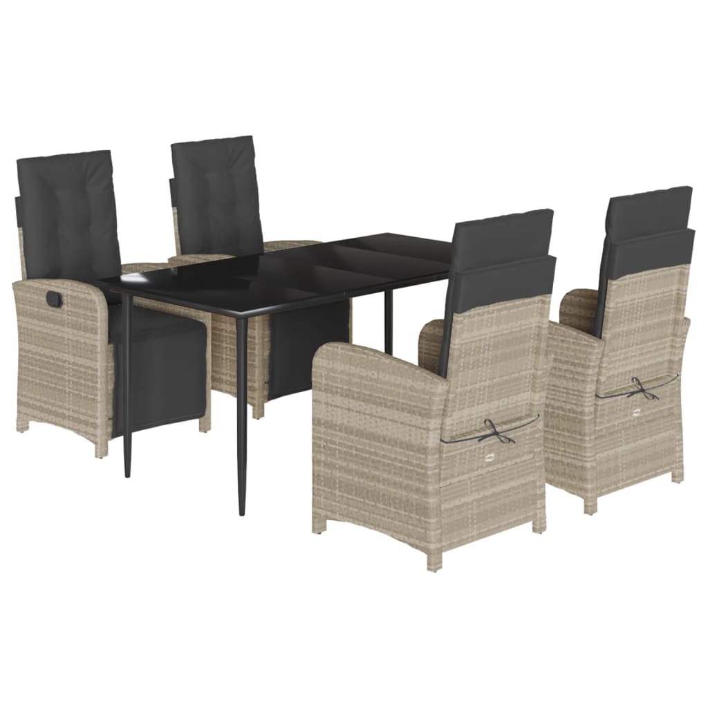 Ensemble à manger de jardin et coussins 5 pcs gris clair rotin