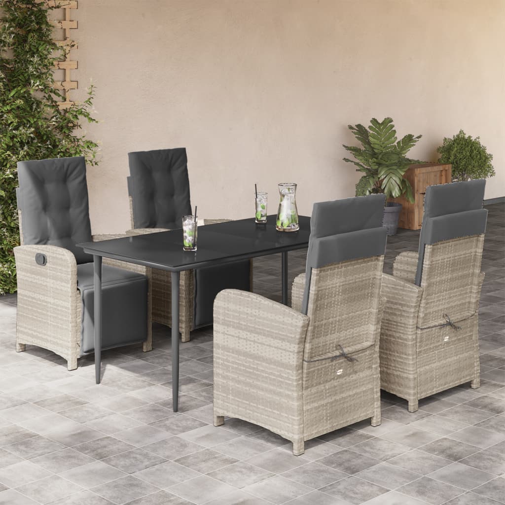 Ensemble à manger de jardin et coussins 5 pcs gris clair rotin