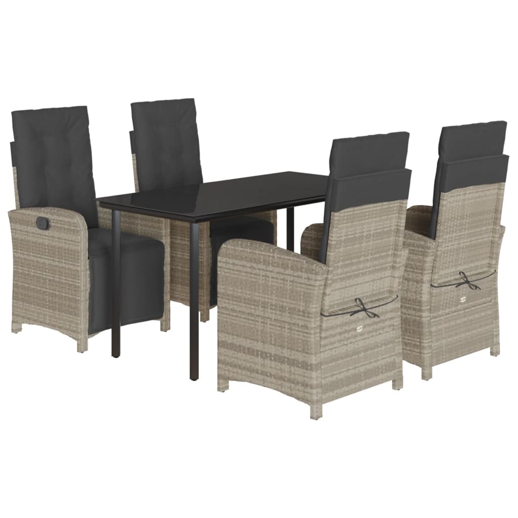 Ensemble à manger de jardin et coussins 5 pcs gris clair rotin