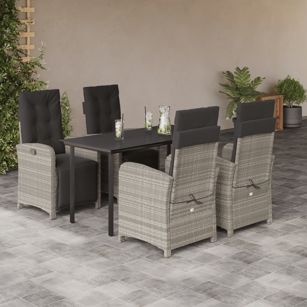 Ensemble à manger de jardin et coussins 5 pcs gris clair rotin