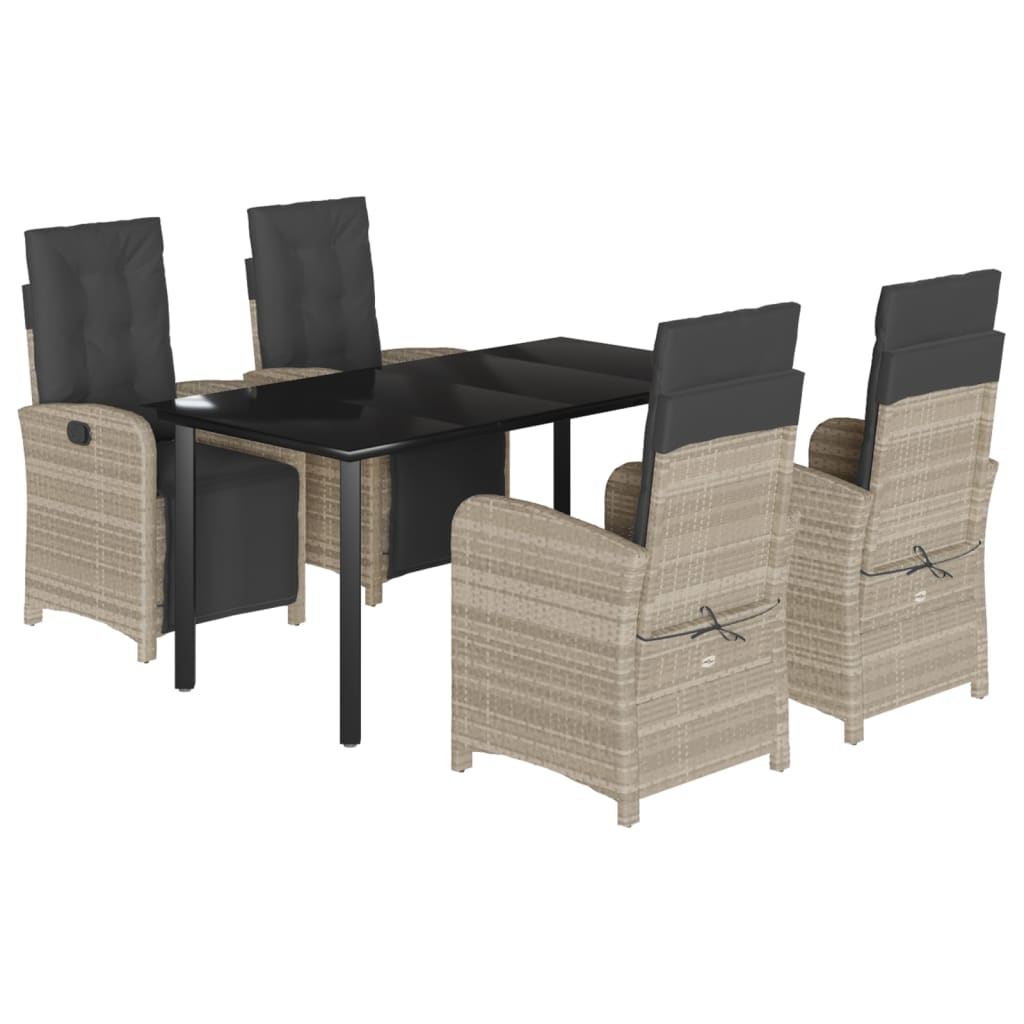 Ensemble à manger de jardin et coussins 5 pcs gris clair rotin