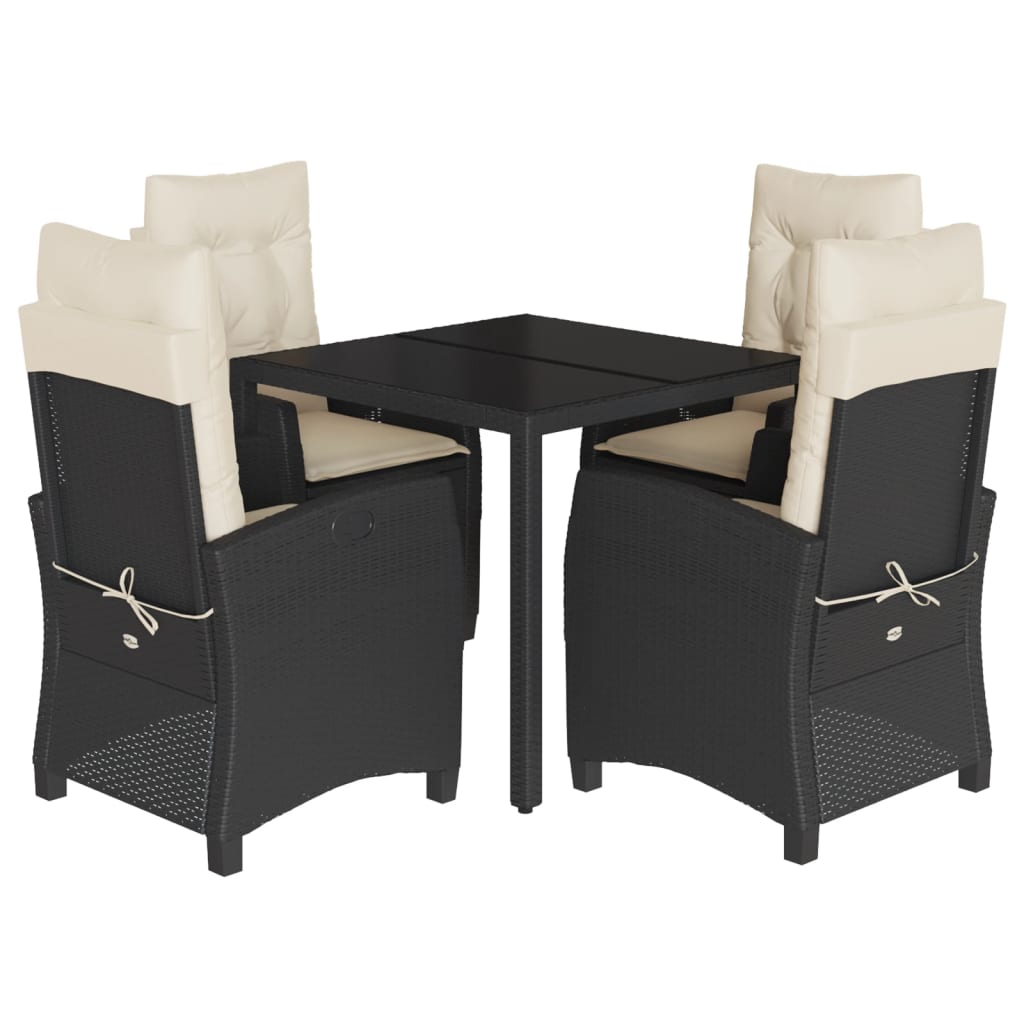 Ensemble à manger de jardin coussins 5pcs Noir Résine tressée