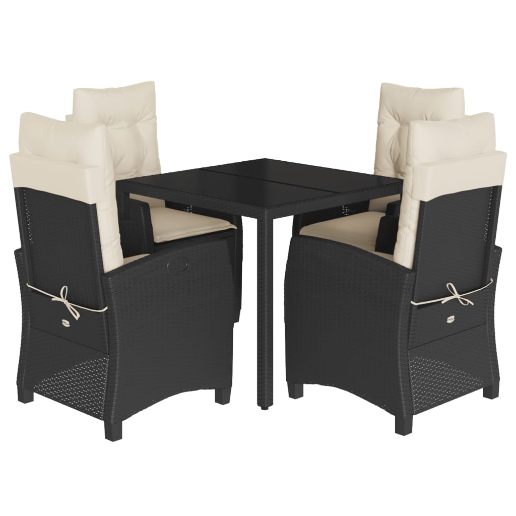 Ensemble à manger de jardin coussins 5pcs Noir Résine tressée