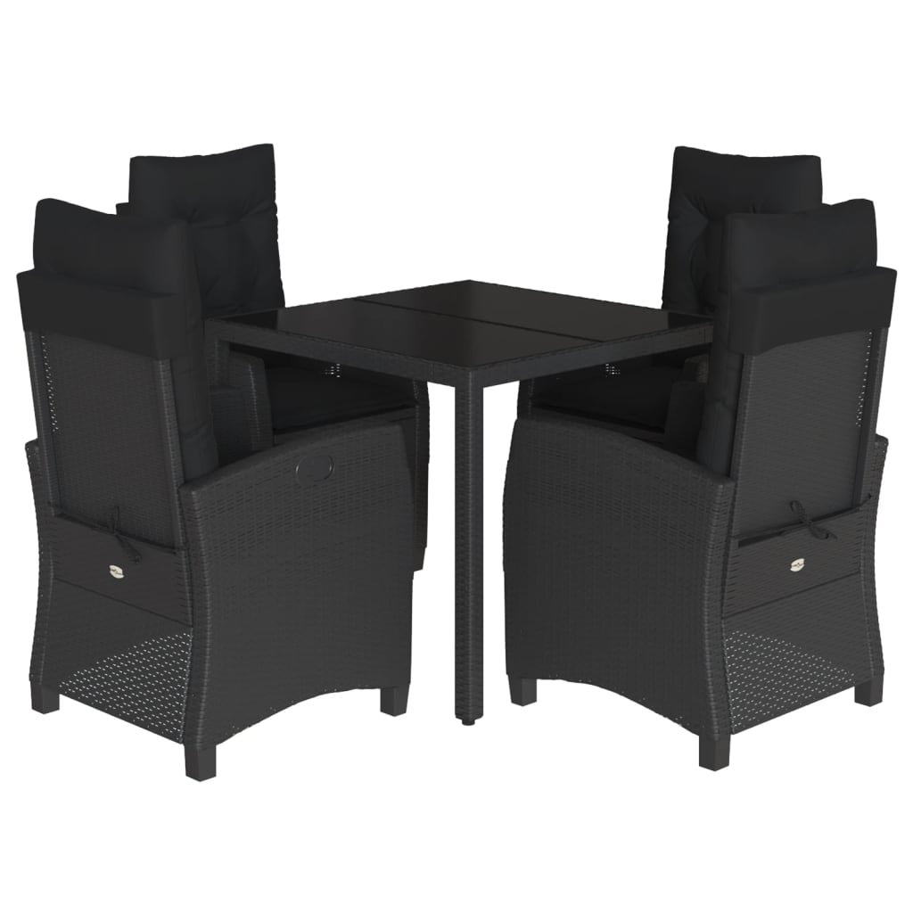 Ensemble à manger de jardin coussins 5pcs Noir Résine tressée