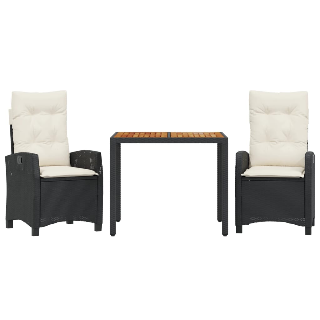 Ensemble à manger de jardin avec coussins 3 pcs Noir