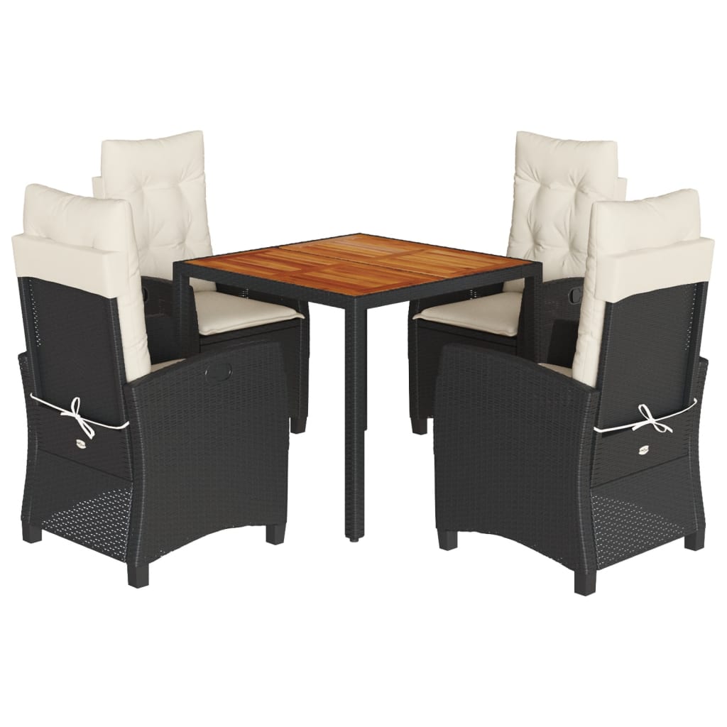 Ensemble à manger de jardin coussins 5pcs Noir Résine tressée