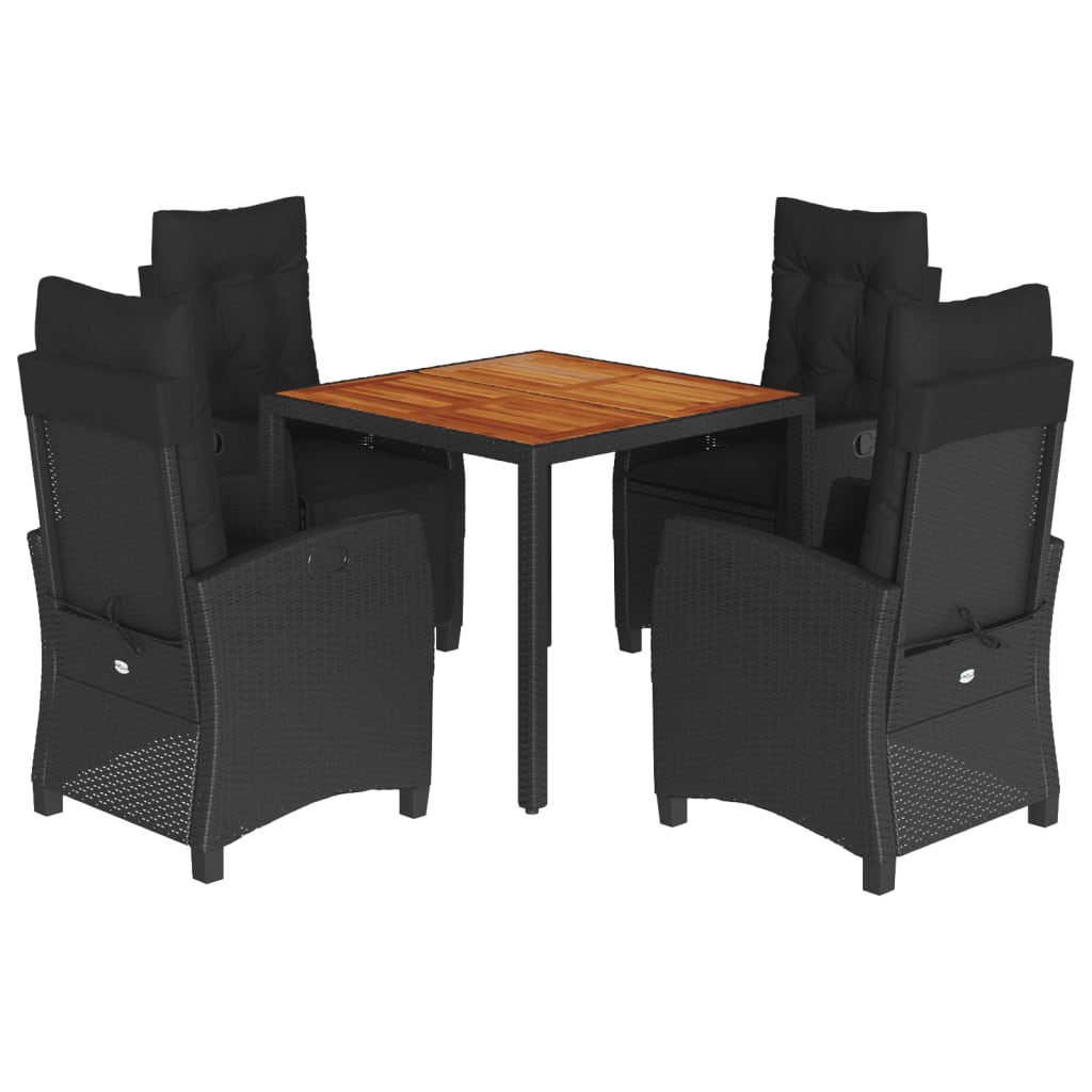 Ensemble à manger de jardin coussins 5pcs Noir Résine tressée