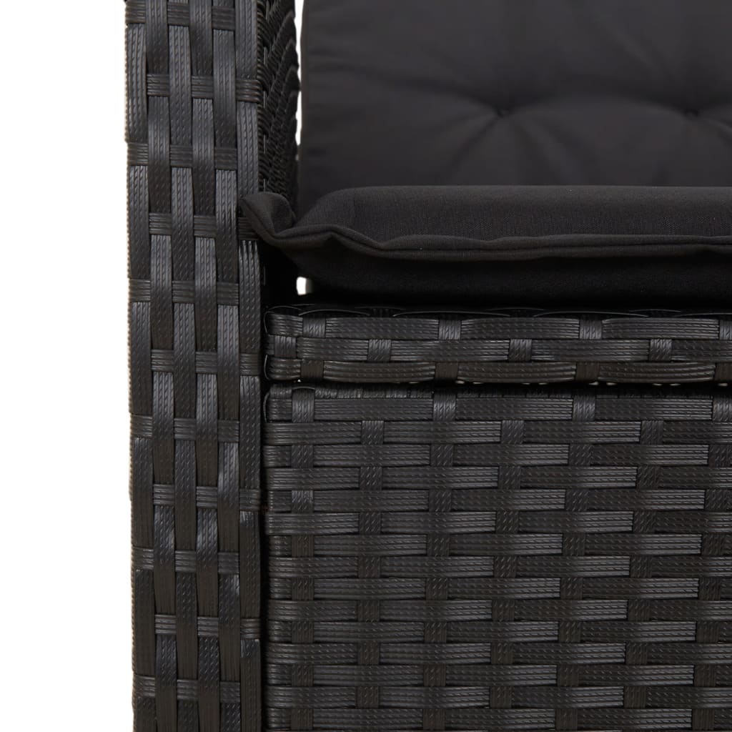 Ensemble à manger de jardin coussins 7pcs Noir Résine tressée