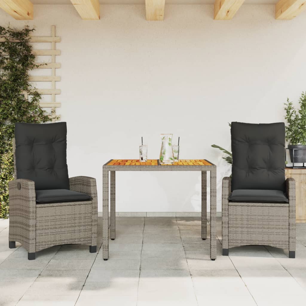 Ensemble à manger de jardin 3 pcs coussins gris résine tressée
