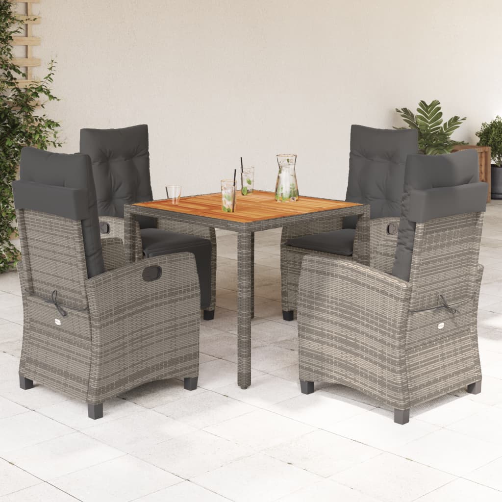 Ensemble à manger de jardin 5 pcs coussins gris résine tressée