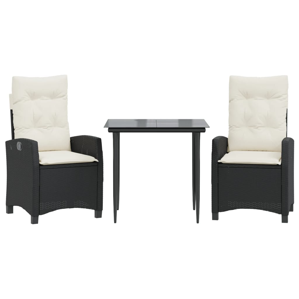 Ensemble à manger de jardin avec coussins 3 pcs Noir