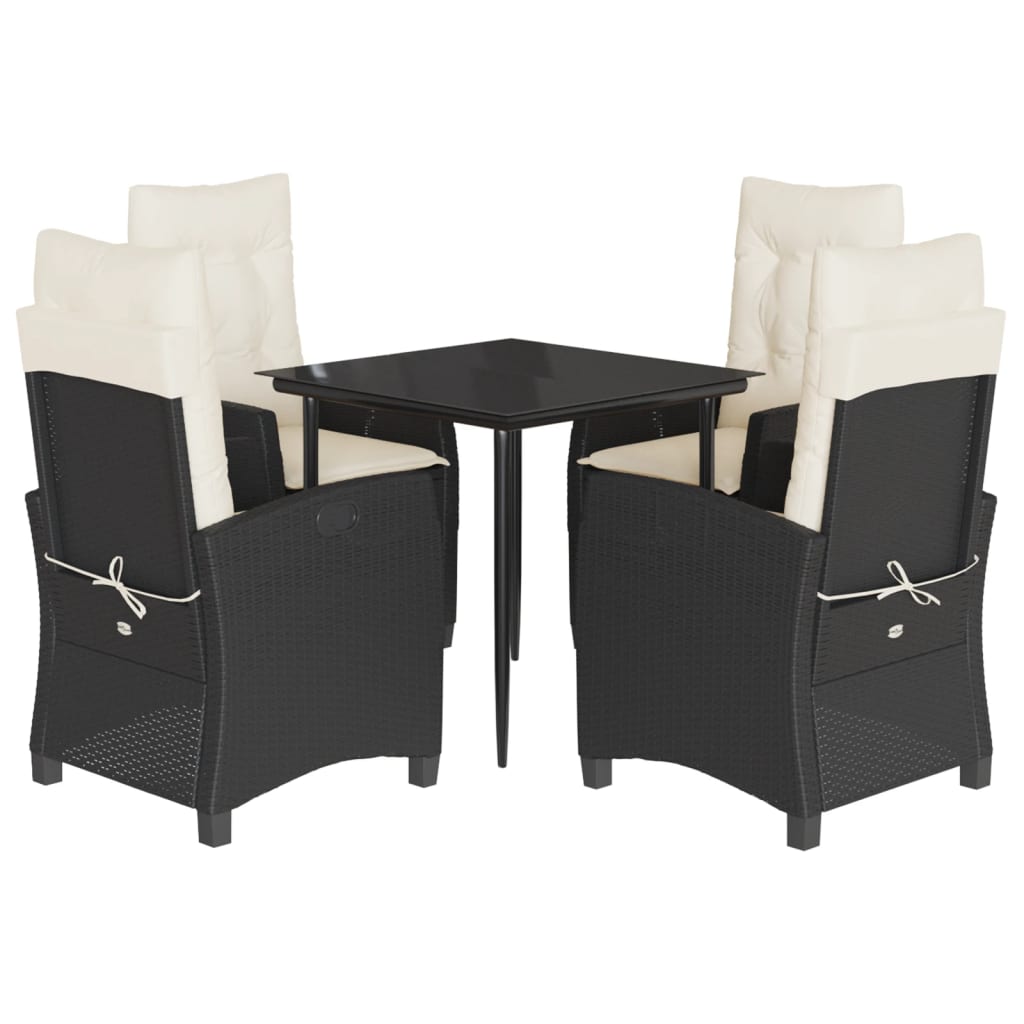 Ensemble à manger de jardin coussins 5pcs Noir Résine tressée