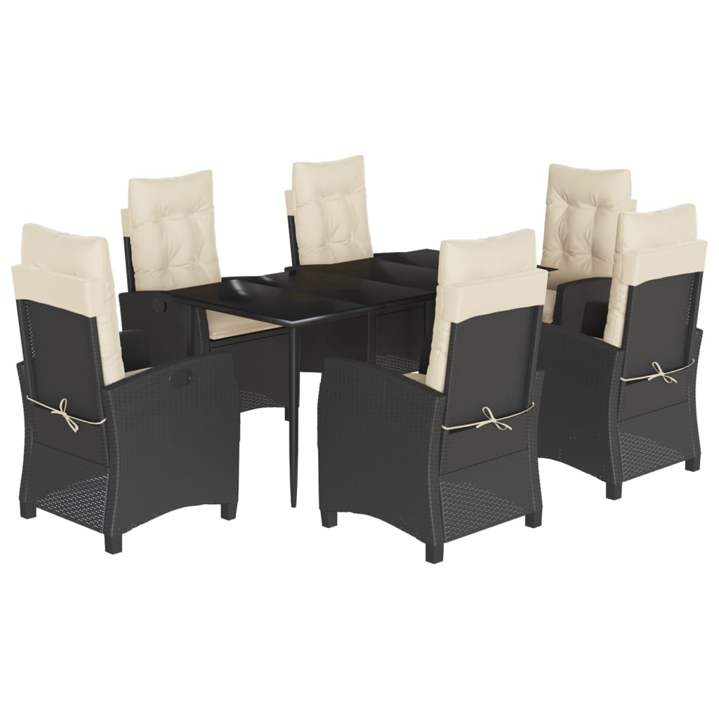 Ensemble à manger de jardin coussins 7pcs Noir Résine tressée